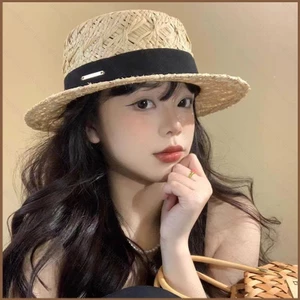 Yt2 2025 mới phong cách Hepburn Raffia mũ rơm mùa hè Pháp bên bờ biển phẳng trên bãi biển ngày lễ mũ chống nắng TY2