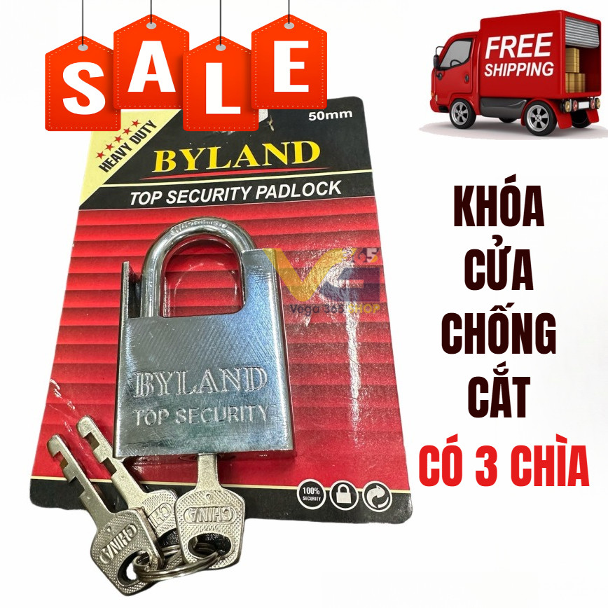 Khóa BYLAND,Khóa cửa chống cắt , Ổ khóa KÈM 3 CHÌA chống trộm byland 50mm Loại tốt - Giá sỉ - Hàng new 2025