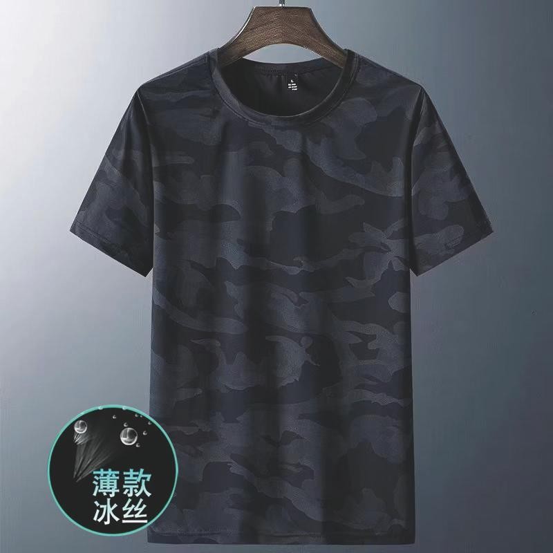 Ngụy Trang Ice Silk Tay Ngắn Nam Mùa Hè Siêu Mỏng Rời Size Lớn Áo Thun Nhanh Khô Thoáng Khí Nửa Tay Top Quần Áo Nam 1 / 2 Miếng