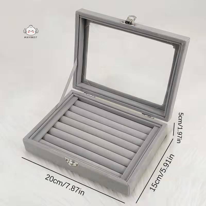 Maybest Nhung Nhẫn Trưng Bày Trang Sức Bảo Quản Vòng Bông Tai Chống Bụi Trong Suốt Nắp Lật {VN}
