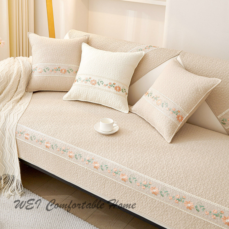 Đệm Sofa Cotton Nguyên Chất, Bọc Sofa Chống Trượt Tất Cả Các Mùa, Đệm Ghế Sofa Phong Cách Kem Mộc Mạc