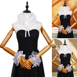 Bộ vòng cổ giả Yoo White Elizabethan Ruffle có vòng đeo tay dành cho hội chợ thời Phục hưng và biểu diễn sân khấu