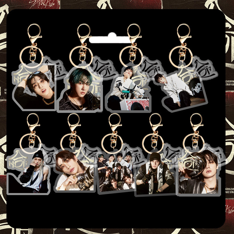 Stray Kids Album GIANT Móc Khóa Acrylic Móc Khóa Phụ Kiện Bang Chan Lee Biết Chang Bin HyunJin Han Felix Seungmin I.N Móc Chìa Khóa Kim Loại Trong Suốt YM