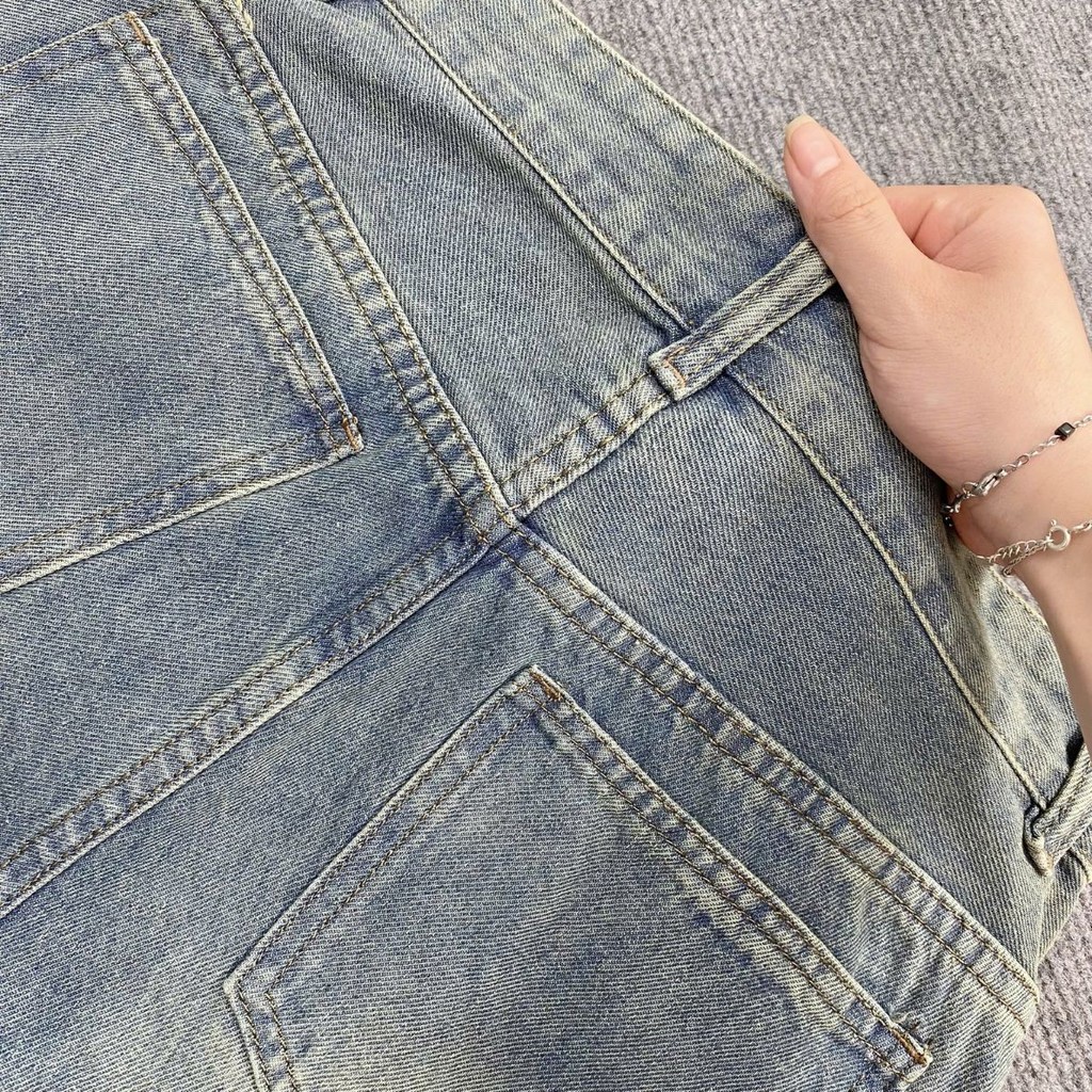 Quần Jean nữ ống rộng Bigsize Nữ Ulzzang lưng cao che bụng phong cách Retro Jean xanh nhạt - Q547