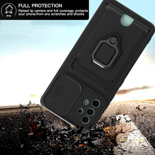 Dành Cho Samsung Galaxy A73 5G Ốp Lưng 4 Trong 1 Trượt Camera Bao Đựng Thẻ Đứng Vuông Freebie Dây Chống Sốc Chống Rơi Mỏng Mềm TPU Cover