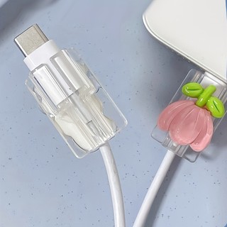 2 chiếc bảo vệ cáp họa tiết hoa và thỏ hoạt hình dễ thương, chất liệu TPU ngăn ngừa vỡ và nhai, được thiết kế để sạc cáp.