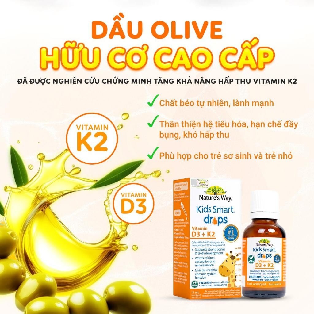 Vitamin D3k2 Organic Nature's Way, D3K2 Cho Trẻ Sơ Sinh  Hoa Hướng Dương Organic Hộp 11ml