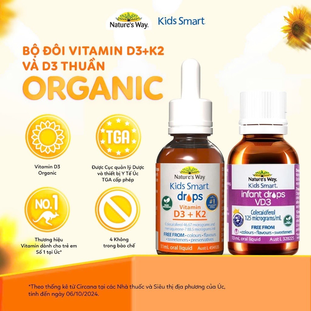 Vitamin D3 ORGANIC Nature’s Way, D3 Thuần Cho Trẻ Sơ Sinh Kids Smart Infant Drops VD3 - Hộp 13ml
