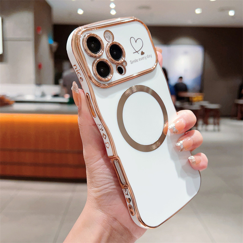 Luxur Wave Mạ Mặt Trái Tim Tình Yêu Từ Tính Ốp lưng iphone 16 15 14 Pro Plus Mềm TPU Ốp Lưng