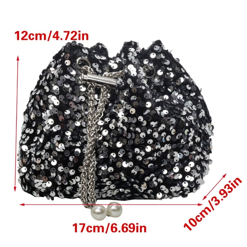 Túi xô nữ trang trí đính sequin thanh lịch KING Thời trang đeo vai lấy cảm hứng từ Hàn Quốc