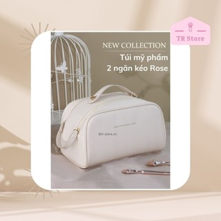 Túi đựng mỹ phẩm Rose da PU cao cấp 2 zip lớn hình thang