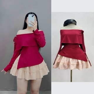 Áo thun kiểu Bigsize Nữ trễ vai vạt xẻ tay dài co giãn sang chảnh mặc lễ tết noel size 60-95kg- G257