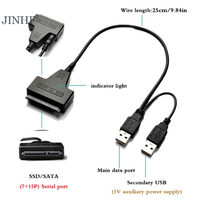 Jinhf Cáp SATA Cho Laptop SSD 2.5 Inch Để Bàn HDD Bên Ngoài Ổ Cứng USB 2.0 Adapter Có Cổng Cấp Nguồn Cho Hệ Điều Hành, Cho Windwos HOT