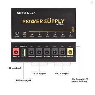 Moskyaudio Bộ nguồn bàn đạp đàn Guitar 6 kênh với bảo vệ ngắn mạch độc lập Bảng điều khiển bàn đạp LED Bộ nguồn cho bàn đạp hiệu ứng đàn Guitar Thiết bị di động khác