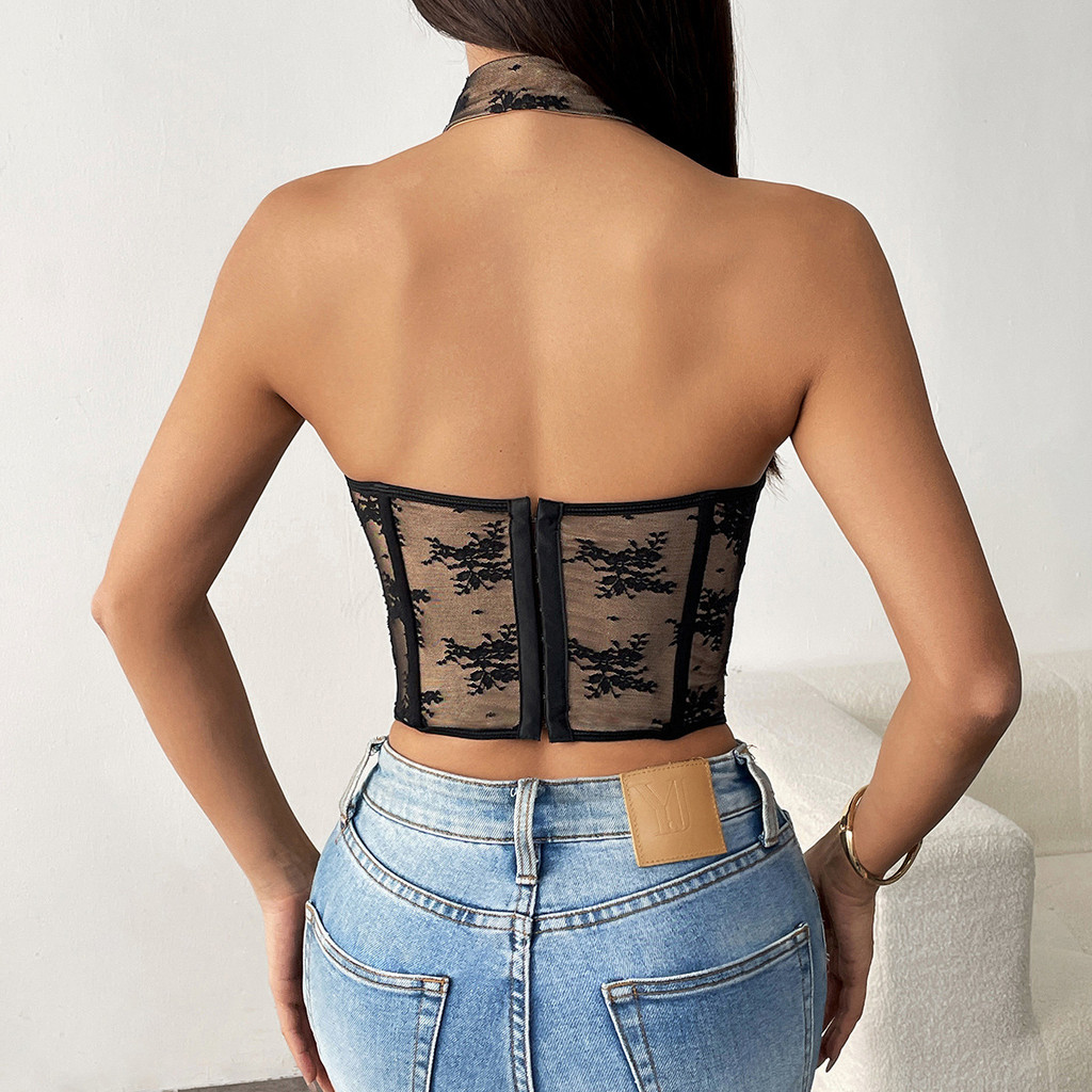 Oksmartlove Phong Cách Mới Ren Gợi Cảm Trung Quốc Sườn Xám Phong Cách Dây Cổ Slim fit Tube Top Breasted Fishbone Halter Small Top
