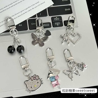 [Móc khóa] Móc khóa kim cương màu đen anh đào cao cấp, hình trái tim ngọt ngào, phụ kiện ba lô sinh viên thời trang cá tính 8JYC