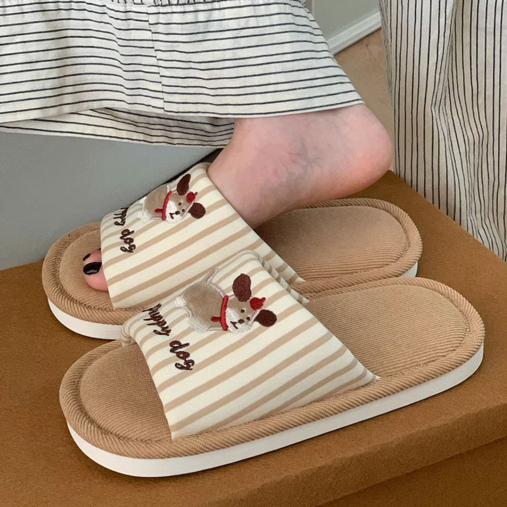 Xixitiao Cotton Lanh Dép Nam Nữ Bốn Mùa Chó Con Dễ Thương Thời Trang Nhà