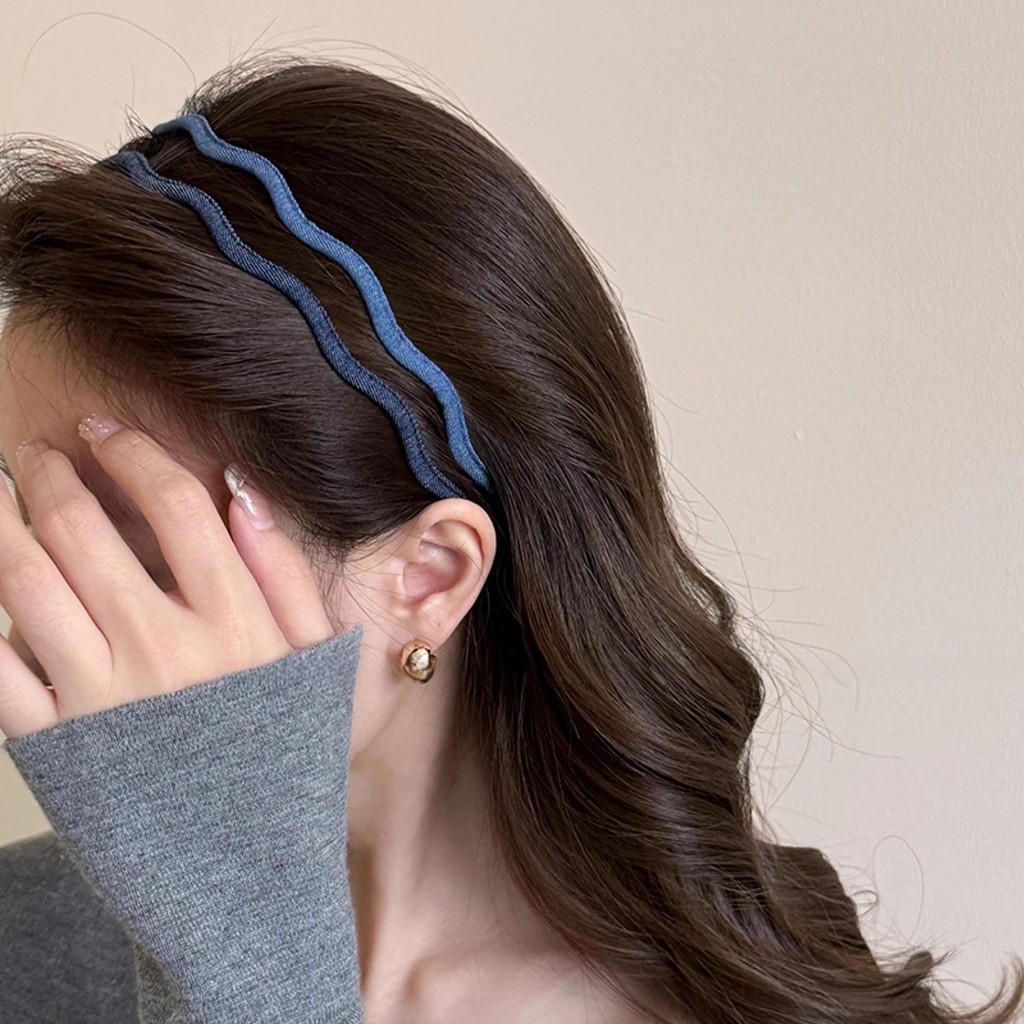Băng đô Denim gợn sóng thời trang Vòng tóc nữ