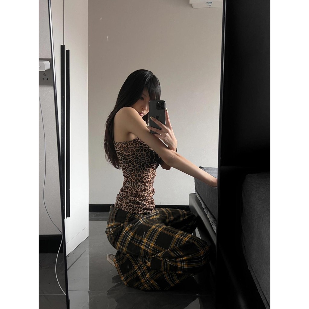 Milyfashion In Chữ Da Báo Sling Mùa Hè Phong Cách Mới Eo Hẹp Ôm Vừa Dài Top