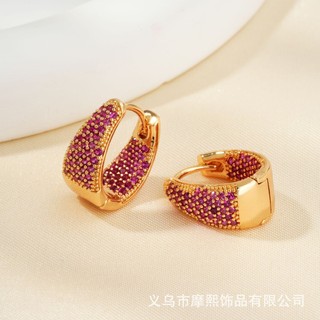 Châu Âu Mỹ ins Phong Cách Mới Full Kẻ Sọc Zircon Nhiều Màu Sắc Hình Học Bông Tai Nữ
