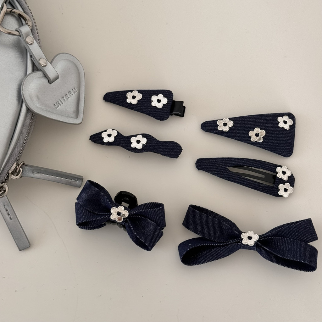 YT2 Mũ Kẹp Tóc Kẹp Tóc Tối Giản Nổ Kẹp Bên Nơ Hoa Trang Trí Vintage Denim TY2