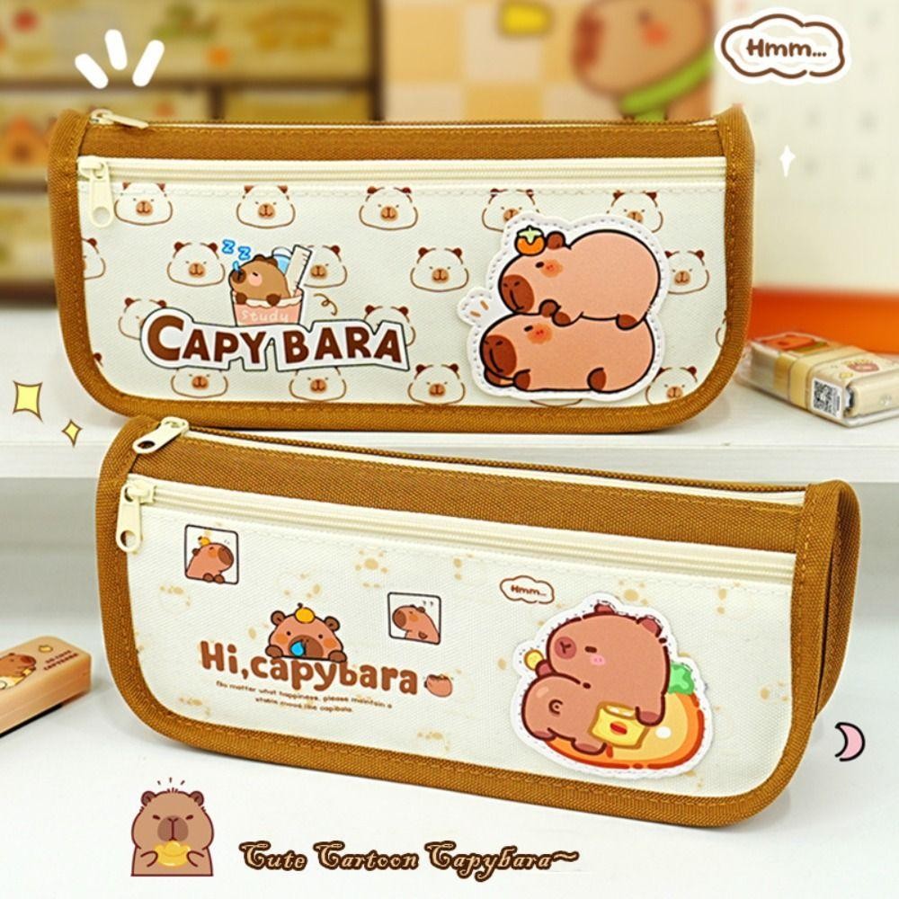 Túi đựng bút HIGHVIEWLS, Bút chì Capyabra bằng vải, Hộp đựng bút hai lớp dung tích lớn dành cho học sinh