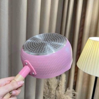Chảo chống dính lúa mạch, tay cầm bằng gỗ phong cách hàn quốc dùng cho mọi loại bếp, không kèm nắp
