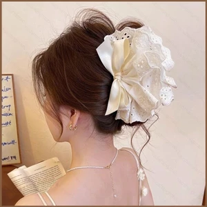 YT2 Mũ Phụ Kiện Tóc Kẹp Tóc Lớn Phong Cách Pháp Ren Phong Cách Nơ Màu Trơn TY2