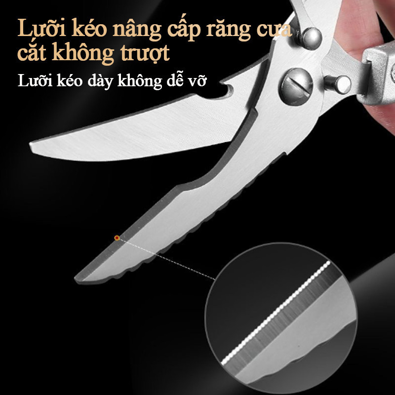 Thép Không Gỉ Kéo Cắt Xương Gà, Kéo Cắt Gà & Cạo Vảy Cá Đa Năng, Dễ Vệ Sinh, Cắt Nhanh Không Vụn