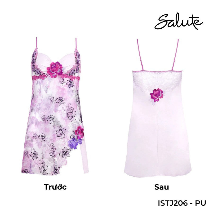 Váy ngủ Wacoal Salute ISTJ206 đầm 2 dây vải lưới cao cấp hoa thêu 3D nổi - STJ206