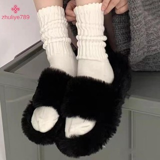 < zhuliye789 > 1 Đôi Tất Dài Dệt Kim Màu Trơn Cho Nữ Thời Trang Ngọt Ngào Rời Móc Giữa Ống Gothic Sox Boot Còng Xù Vớ