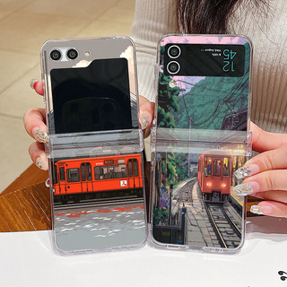 Phim Hoạt Hình Họa Tiết Xe Lửa Trong Suốt Ốp Lưng Điện Thoại Samsung Galaxy Z Flip 6 Flip 5 Flip 4 5G Full Bản Lề Cứng PC Gấp Dành Cho Samsung Z Flip6 Flip5 Flip4 Flip3