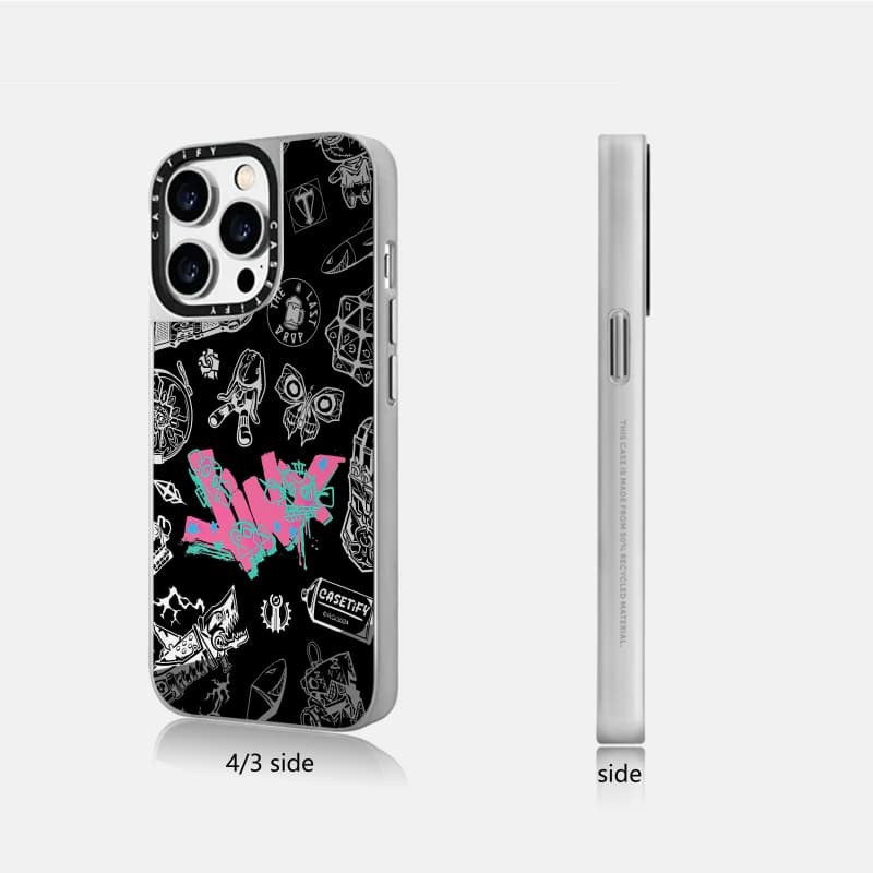CASETiFY X ARCANE Jinx Icon Case hút từ tính Vỏ IPhone gương đen & bạc IPhone 16 15 14 13 12 Pro Max Plus Ốp điện thoại cứng có hộp khắc logo