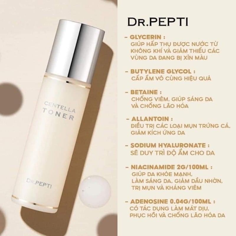 Nước hoa hồng dưỡng da Căng Bóng Dr. Pepti - Centella Toner  EX 180ml