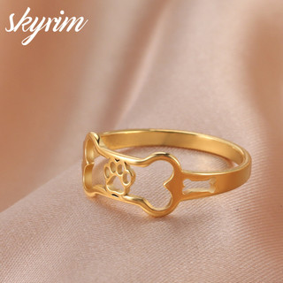 Skyrim Titan Thép Không Gỉ Nhẫn Xương Chó Paw In Nhẫn Nam Nữ Trang Sức Thời Trang