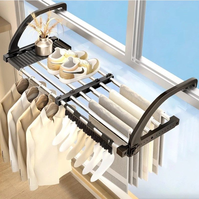 Giá Phơi Giày Đa Năng Treo Ban Công, Kệ Phơi Đồ Có Thể Kéo Rộng, Gấp Gọn