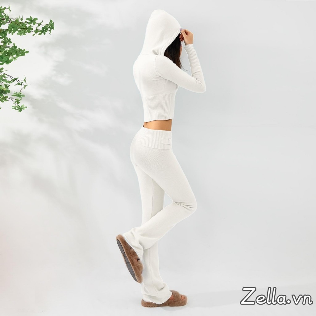 Phụ Nữ Mùa Thu 2 Bộ Trang Phục Dài Tay Dây Kéo Slim Fit Có Mũ Trùm Đầu + Bộ Quần Dài Eo Cao