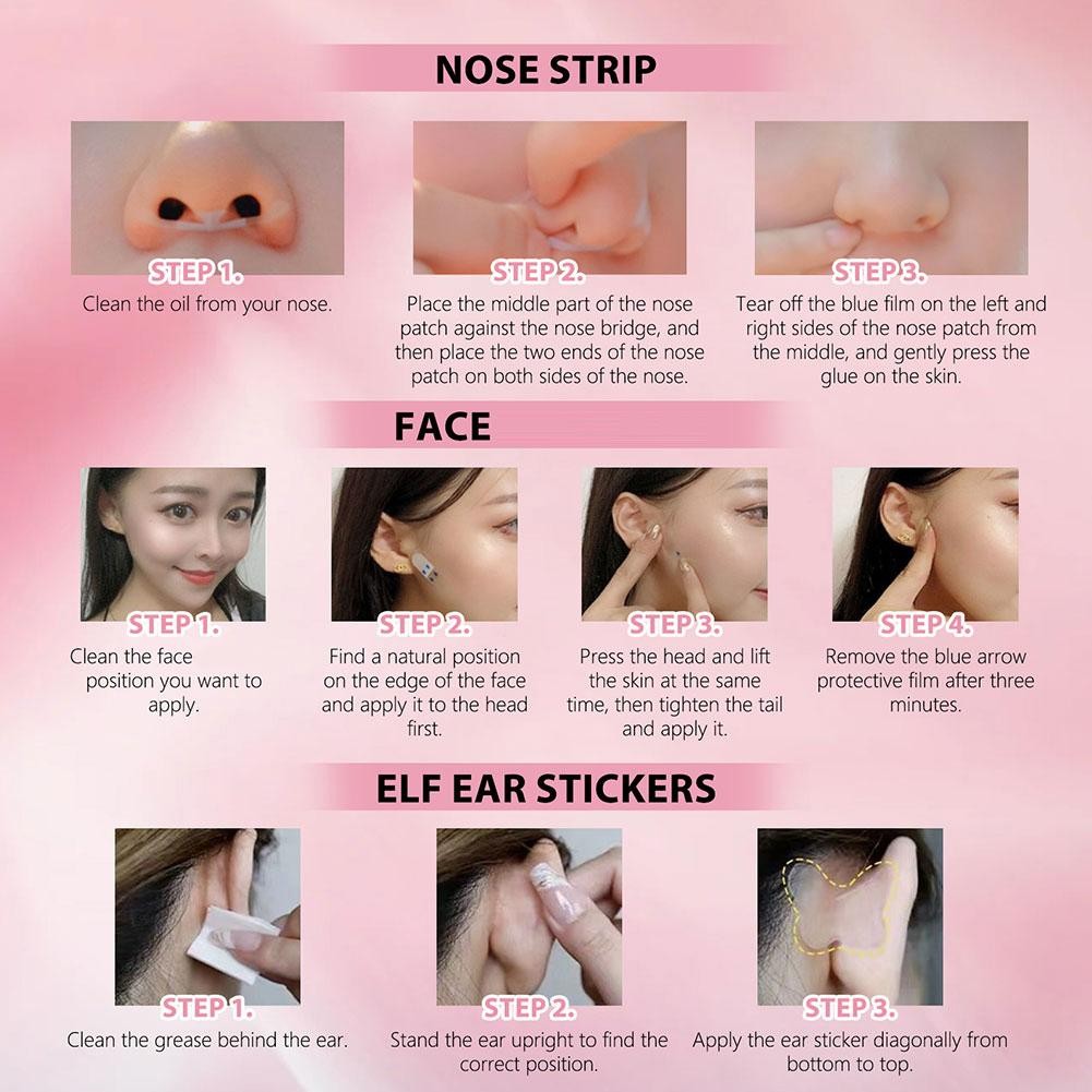 Miếng Dán Mũi Vịt + Miếng Dán Tai Cổ Tích + v Dây Đeo Nâng Mặt Kết Hợp Làm Đẹp Để Thu Nhỏ Đặc Biệt B2v6