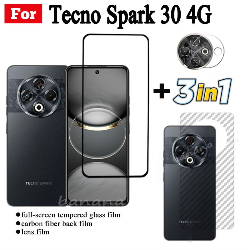 Phim kính cường lực 3 TRONG 1 Tecno Spark 30 4G cho Tecno Spark 30 Pro 30C Full Cover Bảo vệ màn hình Kính + Phim ống kính máy ảnh + Phim mặt sau