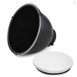Đĩa khuếch tán phản quang 9 Inch Bowen Mount Photography Lamp Shape Dish với 60°Lưới tổ ong & vải mềm trắng cho Studio nhấp nháy Flash Light Speedlite