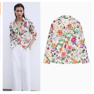 Áo Sơ mi Zara made in Morocco lụa in hoa nhiều sắc màu