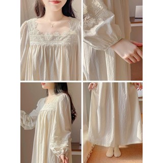 M-4XL Size Lớn Váy Ngủ Nữ Size Lớn Rời Bộ Đồ Ngủ Dài Tay 100kg Xuân Thu Pháp Cung Điện Ngọt Ngào Công Chúa Bộ Đồ Ngủ Một Mảnh Đầm Ren Mây Cotton Váy Ngủ Loungewear Plus Size Quần Áo Nữ