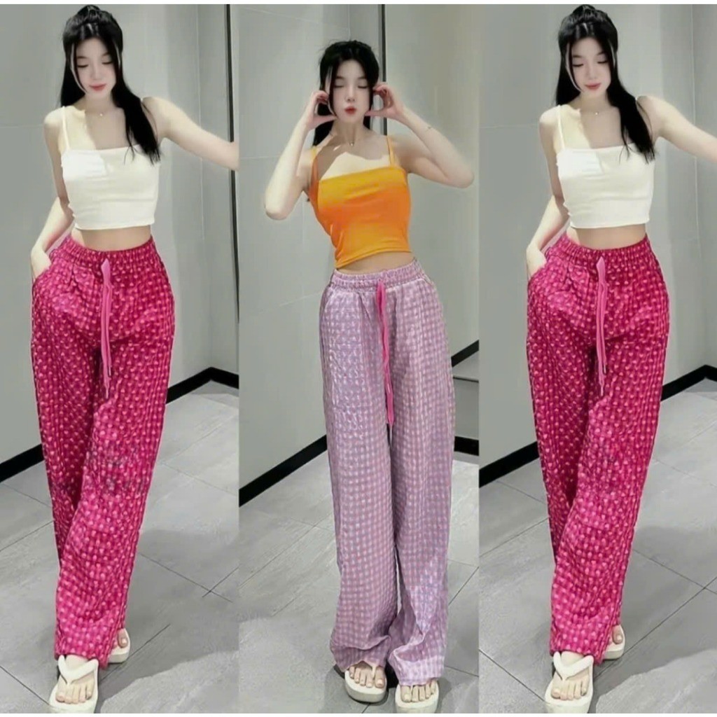 [Combo 2 chiếc] Quần ống rộng nữ họa trái tim chất vải đũi xốp mềm mại thoáng mát hot 2025