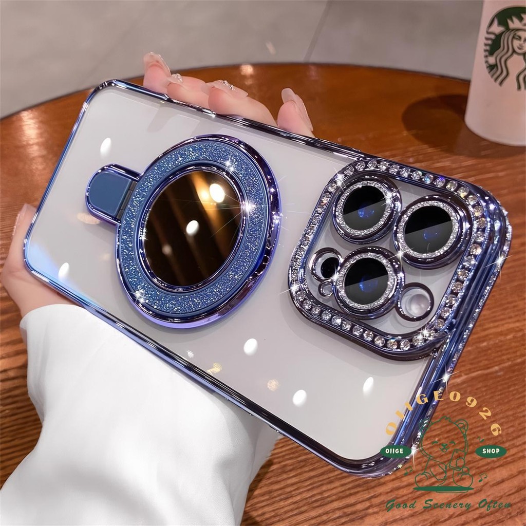 Kim Cương Lấp Lánh Gương Từ Giá Đỡ Ốp Lưng Điện Thoại iphone16 Pro Max 15 14 13 12 11 Vỏ Cho iPhone Vỏ Silicon Mềm TPU Chống Sốc