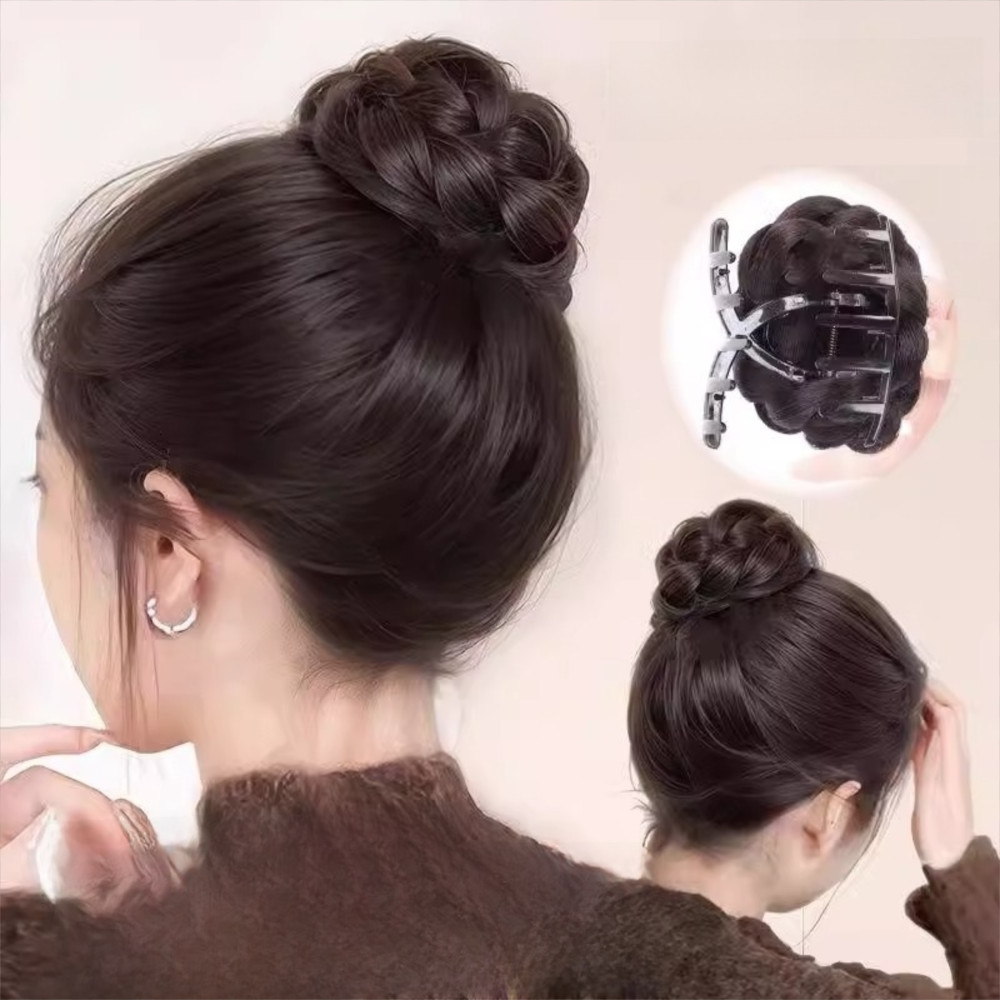 GETVOW Bun Head Tóc Giả Tổng Hợp Nâu Đen, Kẹp Móng Vuốt - Phong Cách Thanh Lịch Và Tự Nhiên