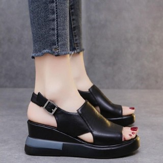 Xăng đan Đế Nêm TREDDING491, Dép Đế Mềm Xăng đan Cao Gót, Mùa Hè Peep Toe Khóa Mắt Cá Chân Giày Đi Biển Romen