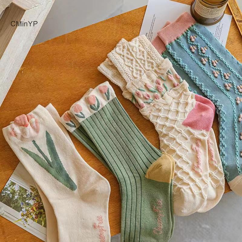 Cminyp Mới Tất Nữ Phong Cách Hàn Quốc Xu Hướng Hoa Tất Cotton Thường Ngày Bé Gái Thủy Thủ Đoàn Tất Vinh Quang