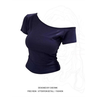 Áo thun ngắn tay màu xanh dành cho nữ Slim-Fit Slimer Look Mùa hè Phong cách mới Đáy áo sơ mi Tính khí Ngọt cay Top