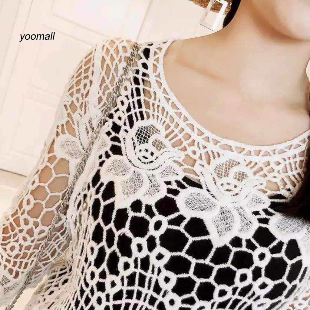 Yo / Nữ Cổ Tròn Áo Ren Chi Tiết Áo Ren Hoa Ren Thêu Che Áo Cho Nữ Thời Trang Cổ Tròn Nửa Tay Lỏng Lẻo Phù Hợp Với Áo Chui Đầu Thời Trang Đông Nam Á