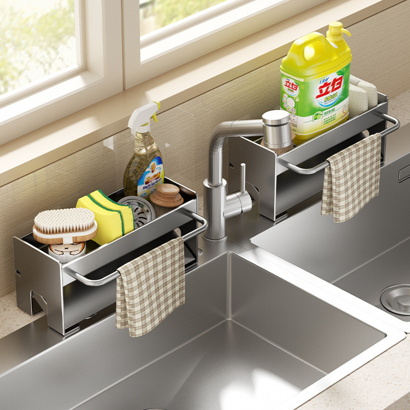 Giá đỡ miếng bọt biển bồn rửa Inox Giỏ đựng bàn chải Giá treo bát đĩa Giá treo xà phòng